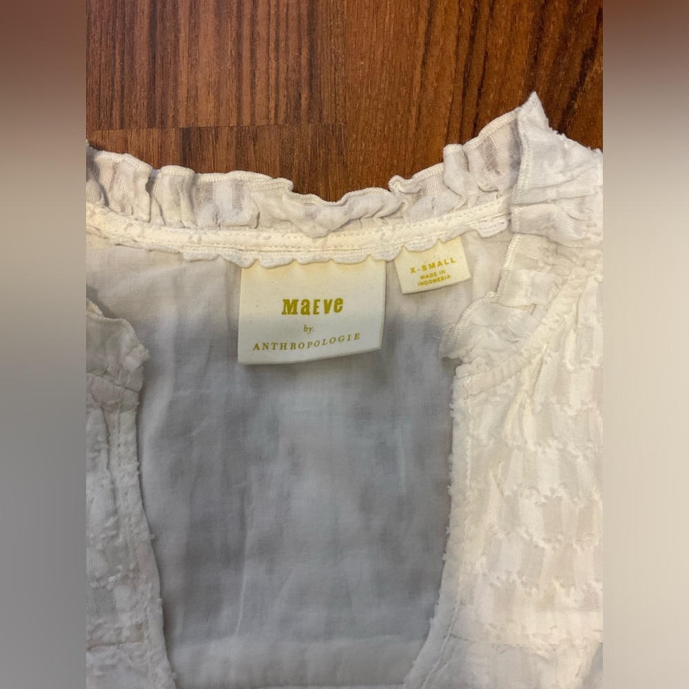 Anthropologie White Relaxed Ruffled Blouse - Picture 4 of 7